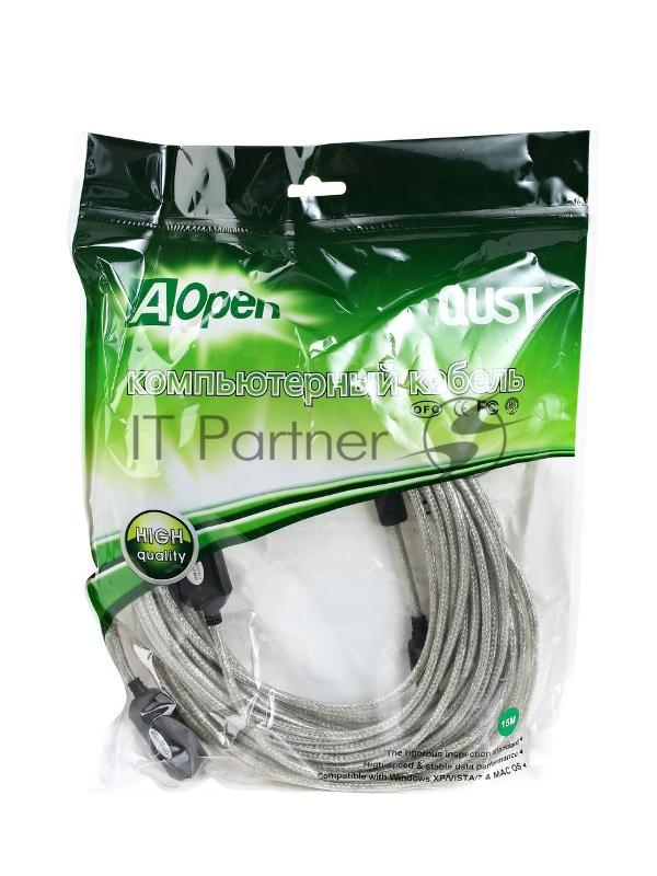 Кабель Aopen/Qust Кабель-адаптер USB2.0-repeater, удлинительный активный Am--Af 15м (ACU823-15M) 6938510851338