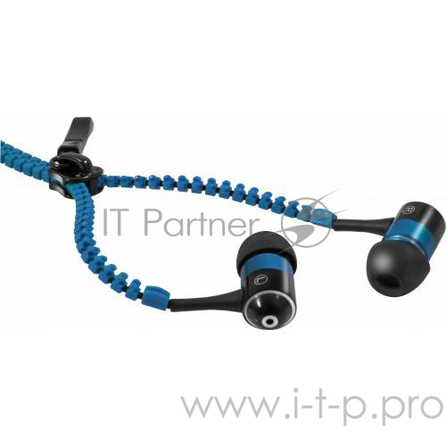 Наушники-вкладыши Defender ZigZag /Ø10 мм /встр. микроф / кноп. ответ на вызов /4-пин 3.5 mm/ каб.1,1м./металл/ голубой.