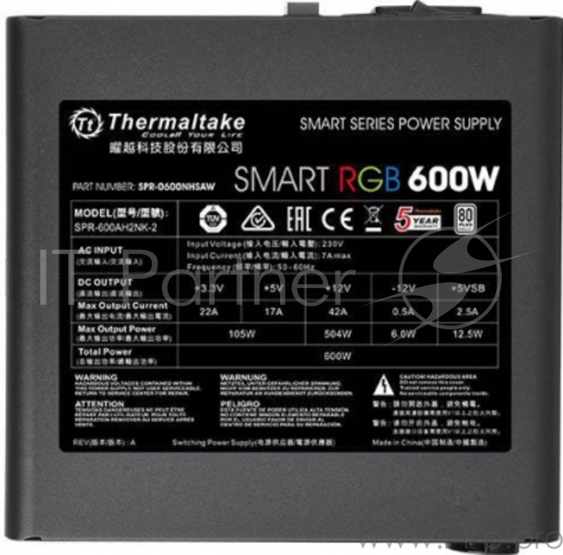 Блок питания Блок питания Thermaltake Smart RGB PS-SPR-0600NHSAWE-1 600W / APFC / 80+