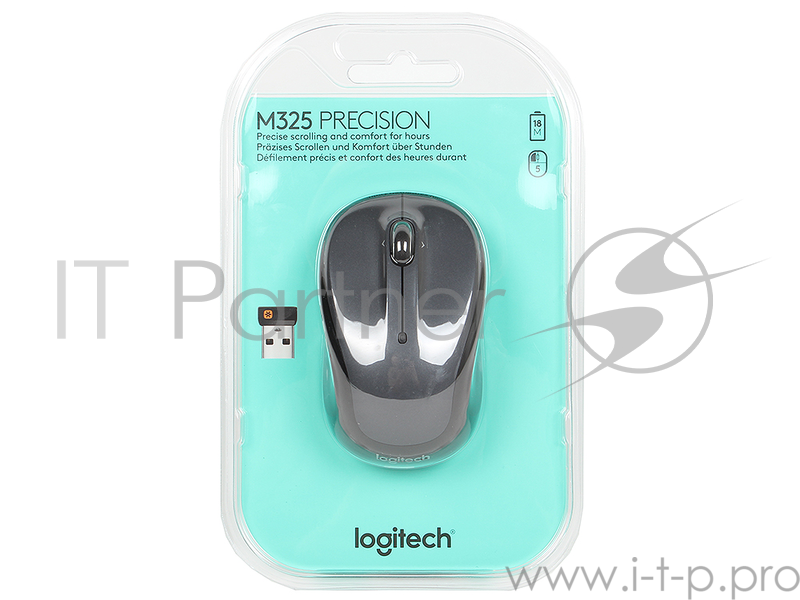 Оптическая мышь Logitech M325 910-002142, беспров., 2кн.+скр., серо-черный (USB)