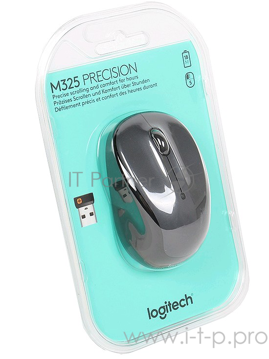 Оптическая мышь Logitech M325 910-002142, беспров., 2кн.+скр., серо-черный (USB)