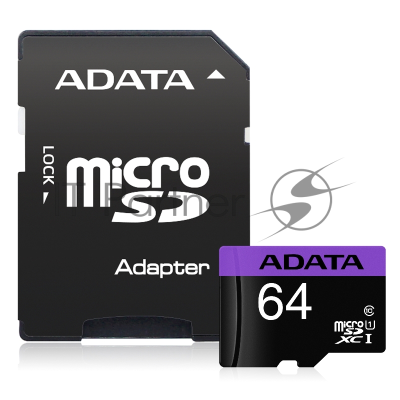 Карта памяти Micro SecureDigital 64Gb A-DATA AUSDX64GUICL10-RA1 {MicroSDXC Class 10 UHS-I, SD adapter}