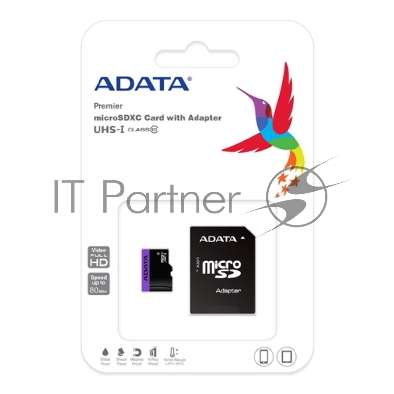 Карта памяти Micro SecureDigital 64Gb A-DATA AUSDX64GUICL10-RA1 {MicroSDXC Class 10 UHS-I, SD adapter}