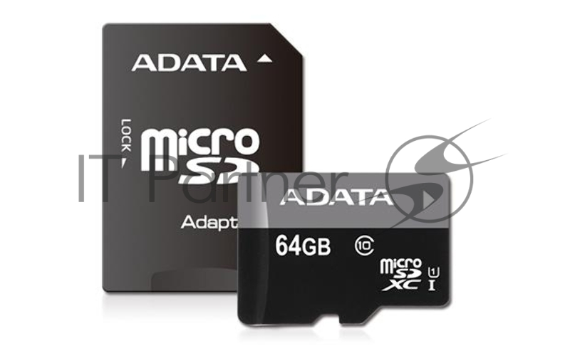 Карта памяти Micro SecureDigital 64Gb A-DATA AUSDX64GUICL10-RA1 {MicroSDXC Class 10 UHS-I, SD adapter}