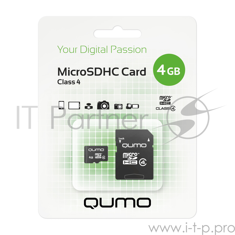 Карта памяти Micro SecureDigital 4Gb QUMO QM4GMICSDHC4 {MicroSDHC Class 4, SD adapter}