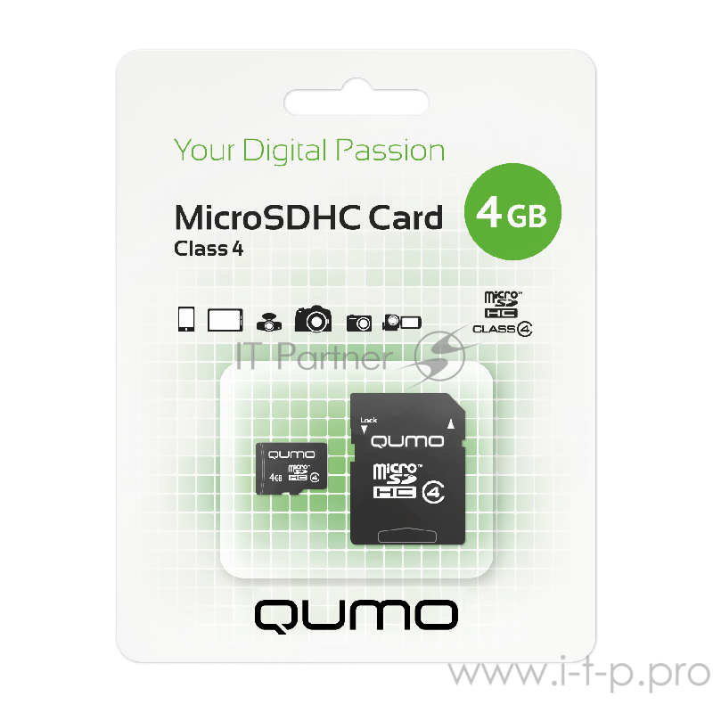 Карта памяти Micro SecureDigital 4Gb QUMO QM4GMICSDHC4 {MicroSDHC Class 4, SD adapter}