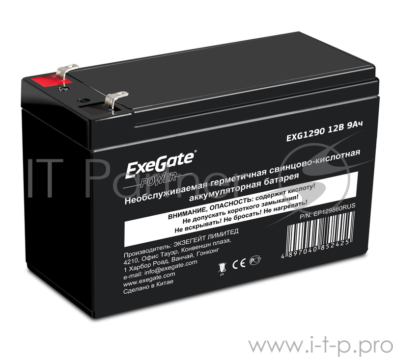 батареи Exegate EP129860RUS Аккумуляторная батарея Exegate Power EXG1290, 12В 9Ач, клеммы F2