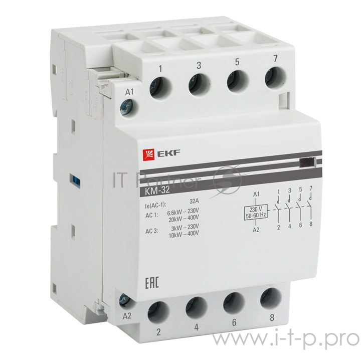 EKF km-3-25-40 Контактор модульный КМ 25А 4NO (3 мод.) PROxima