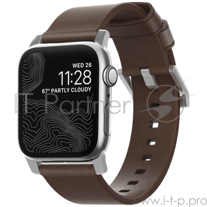 Ремешок Nomad Modern Strap для Apple Watch 40mm/38mm. Материал кожа натуральная. Цвет ремешок темно-коричневый, застежка серебристый.