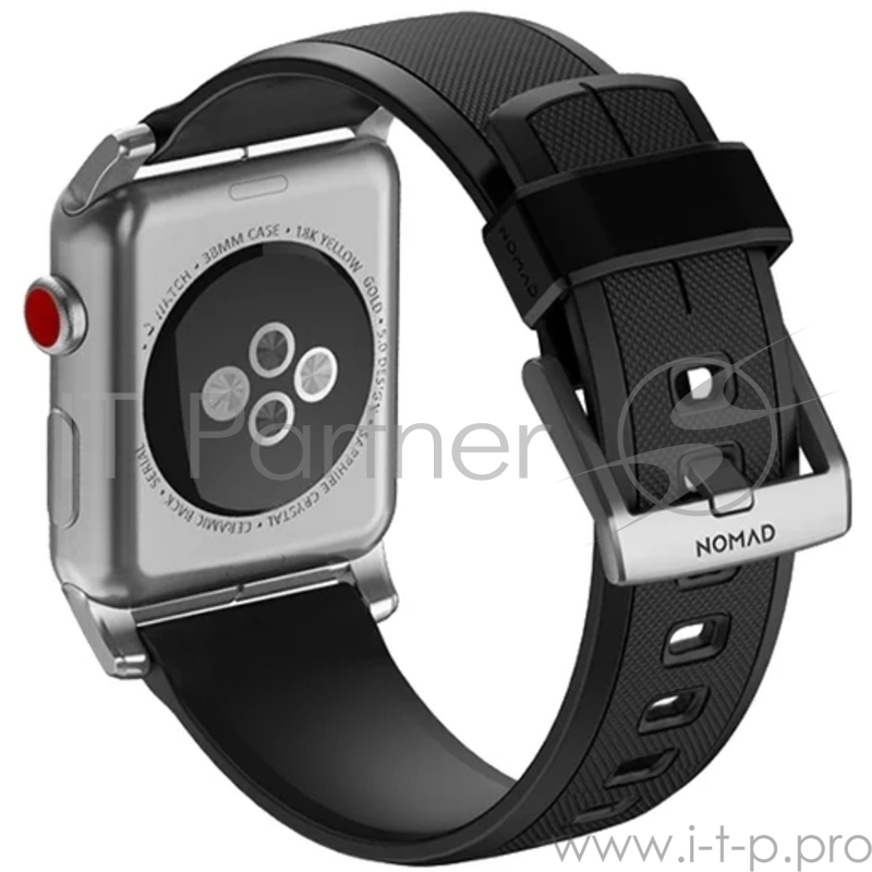 Ремешок Nomad Rugged Strap для Apple Watch 44mm/42mm. Материал силикон. Цвет ремешок черный, застежка серебристый.