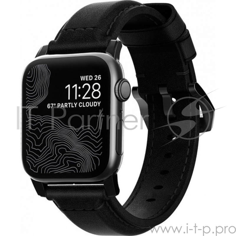 Ремешок Nomad Traditional Strap для Apple Watch 44mm/42mm. Материал кожа натуральная. Цвет ремешок черный, застежка черный.