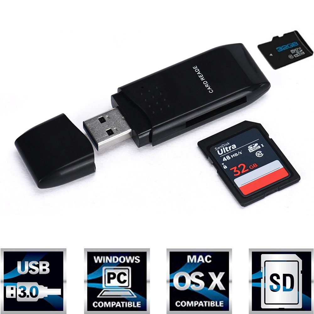 Картридер ORIENT CR-017B, USB 3.0 мини картридер SDXC/SD 3.0 UHS-1/SDHC/microSD/T-Flash, черный