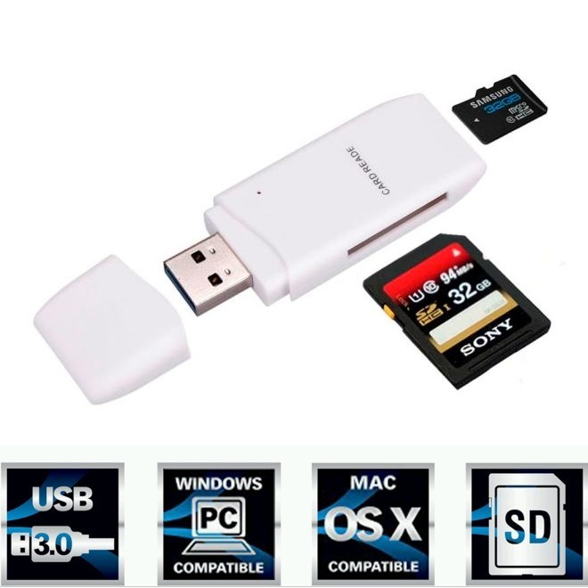 Картридер ORIENT CR-017W, USB 3.0, SDXC/SD 3.0 UHS-1/SDHC/microSD/T-Flash, белый