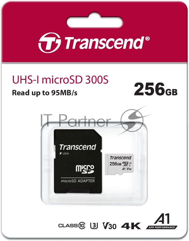 Флеш карта microSD 256GB Transcend microSDXC Class 10 UHS-I U3, V30, A1, (SD адаптер), TLC