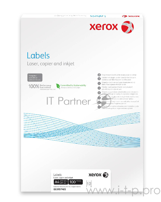 Наклейки Laser/Copier XEROX А4:14, 100 листов (99,1x38,1мм) Закругленные края.