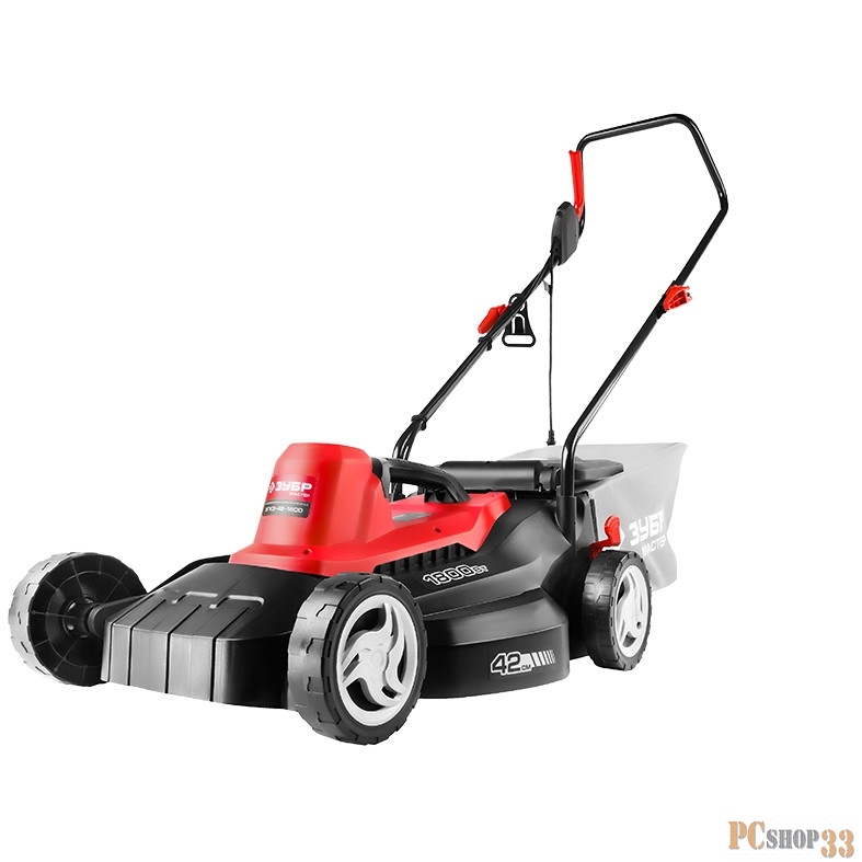 Газонокосилка ЗУБР ЗГКЭ-42-1800 Газонокосилка { роторная, ш/с 420 мм, центр. регулировка высоты 25-75 мм, травосборник 35 л, 1800 Вт }