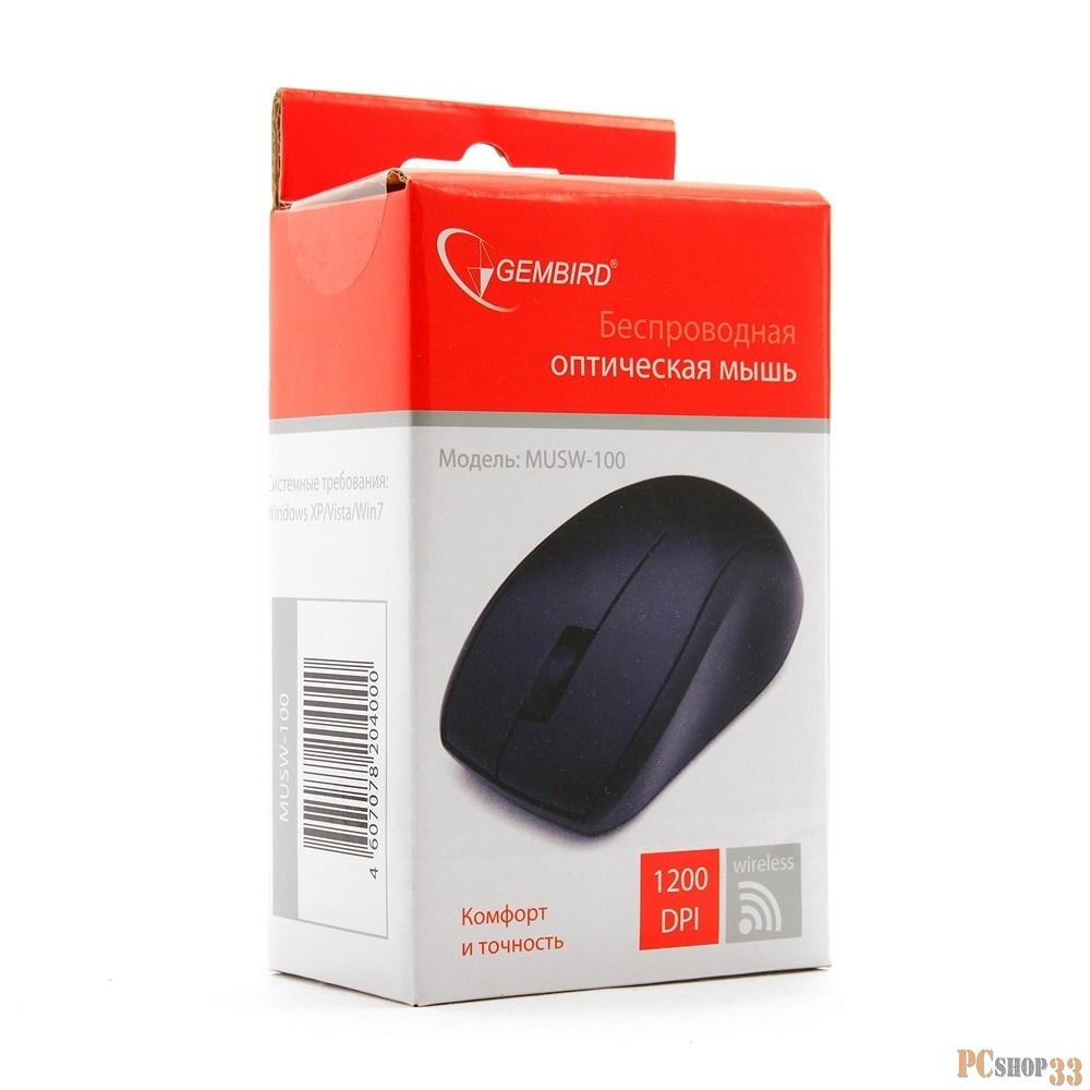 Оптическая мышь Gembird MUSW-100, беспров., 2кн.+скр., черный (USB)