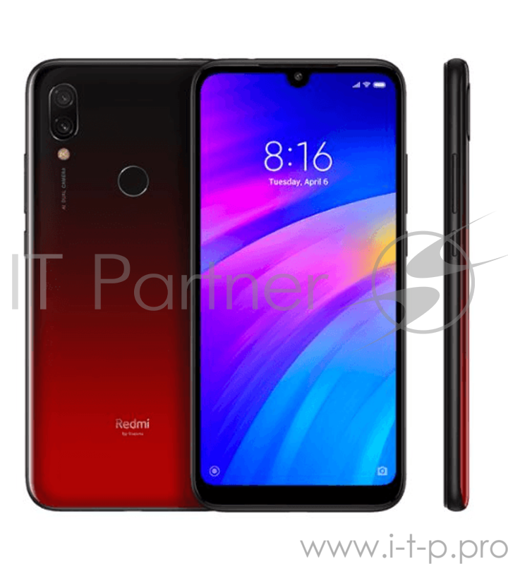 Xiaomi Redmi 7 3GB+32GB Lunar Red СмартфонСмартфон Xiaomi Redmi 7 Lunar Red (M1810F6LG), 6.26 19:9 1520x720, 1.8GHz, 8 Core, 3GB RAM, 32GB, up to 512GB flash, 12Mpix+2Mpix/8Mpix, 2 Sim, 2G, 3G, LTE, BT v4.2, Wi-Fi, GPS / AGPS, GLONASS, Micro-USB, 400