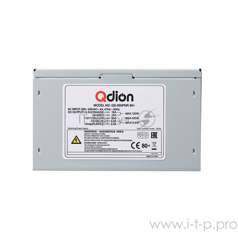 Блок питания 550Вт Power Supply FSP QDION ATX 550W, 120mm, 5xSATA, 2xPCI-E, APFC, 80+