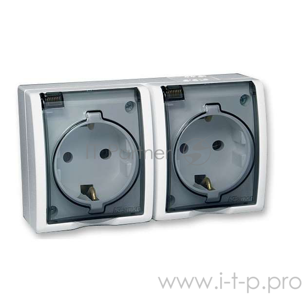 Розетка SIMON 15 Aqua 1594433-030 2-я с заземлением белая с крышкой наружная IP54