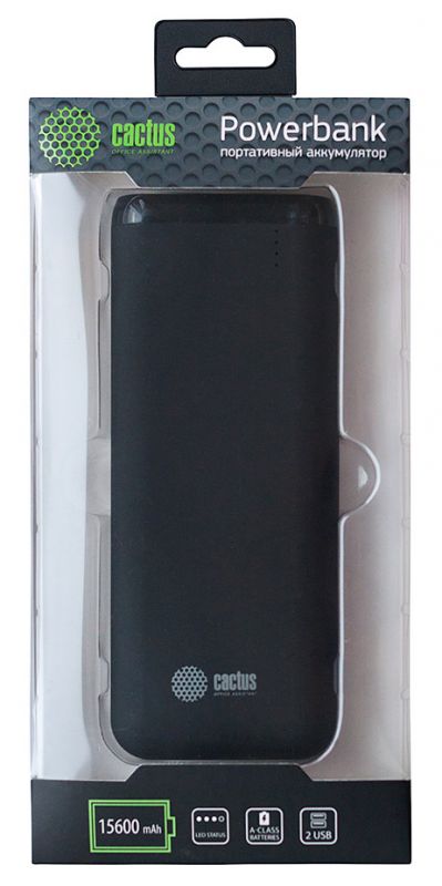 Аксессуар Cactus CS-PBHTST-15600 Мобильный аккумулятор Li-Ion 15600mAh 2.4A+2A черный 2xUSB