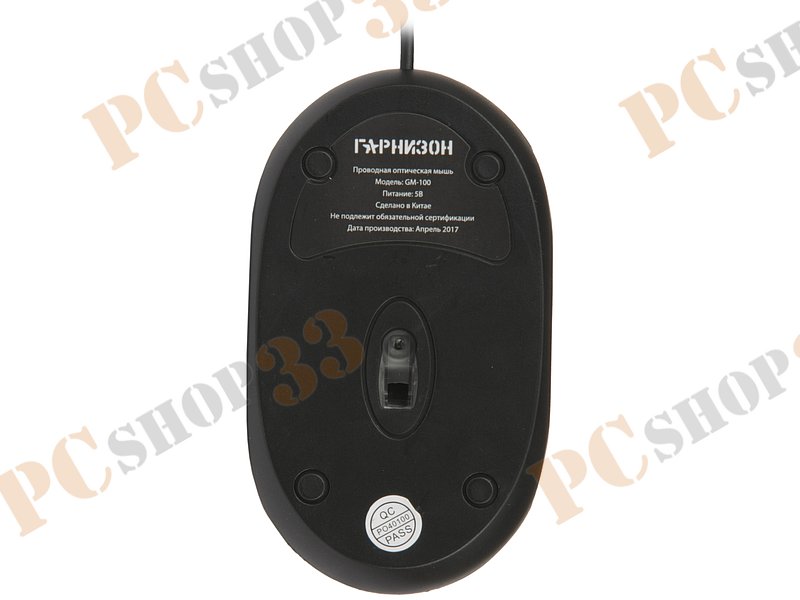 Оптическая мышь Гарнизон GM-100, 2кн.+скр., черный (USB)