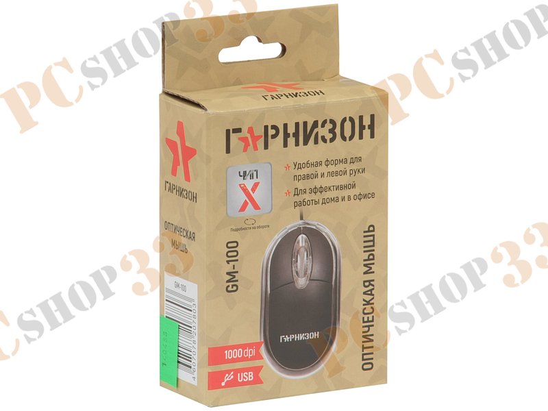 Оптическая мышь Гарнизон GM-100, 2кн.+скр., черный (USB)