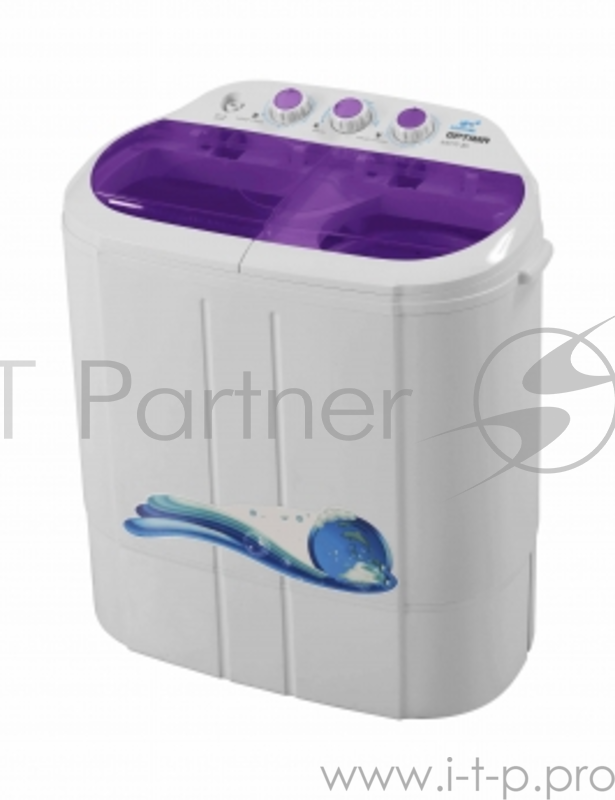 Стиральная машина OPTIMA МСП-35 (п/авт., пласт. крыш., стир./отж. 3,5кг/2.5кг, 1350об./мин., б/нас.) (Белая крышка с фиолетовыми окнами)