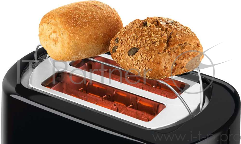 Тостер BOSCH TAT7403, 800Вт, черный, 2 отделения, автоцентрирование тоста, разморозка, подогрев, съемный поддон для крошек, подставка для подогрева булочек, а втоотключение при застревании тостов