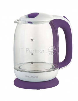 Чайник электрический WILLMARK WEK-1704G (1.7л, пов. на 360 град., стекло, 2200Вт) (Белый/фиолет)