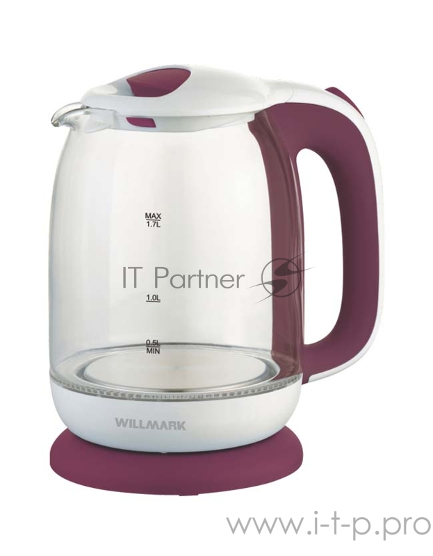 Чайник электрический WILLMARK WEK-1704G (1.7л, пов. на 360 град., стекло, 2200Вт) (Белый/красный)