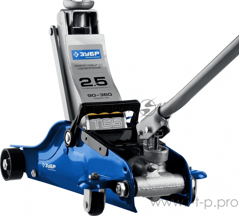 Домкрат ЗУБР 43057-2.5-K гидравлический подкатной t65 2.5т 90-360мм в кейсе профессионал