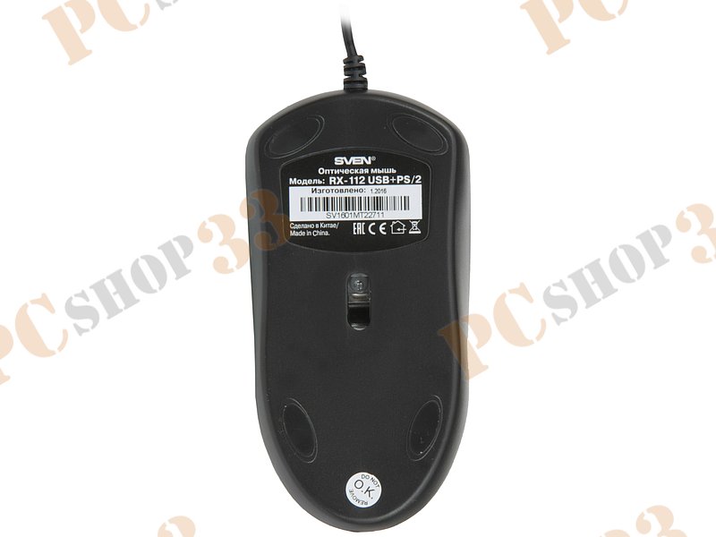 Оптическая мышь Sven RX-112, 2кн.+скр., черный (PS/2, USB)