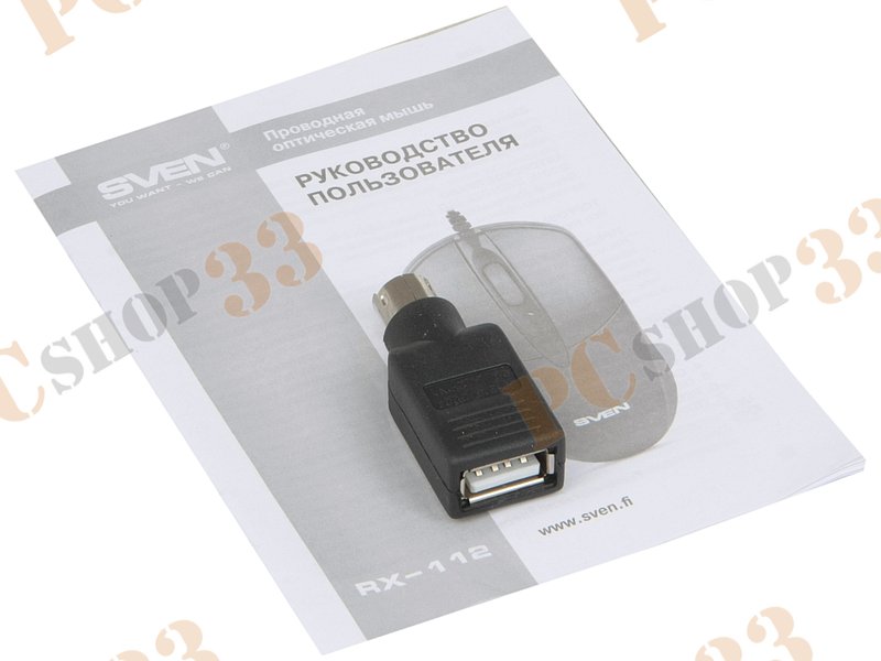 Оптическая мышь Sven RX-112, 2кн.+скр., черный (PS/2, USB)