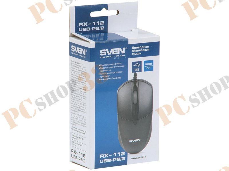 Оптическая мышь Sven RX-112, 2кн.+скр., черный (PS/2, USB)