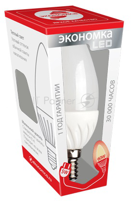 Лампа светодиодная ЭКОНОМКА LED 5Вт Свеча Е14 3000К (теплый свет)
