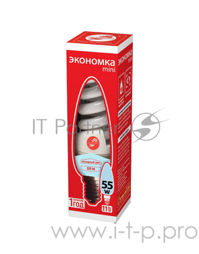 Лампа энергосберегающая ЭКОНОМКА LKsmT2SPC11wE1442eco (11 Вт, холодный свет, цоколь 14, спираль Т2)