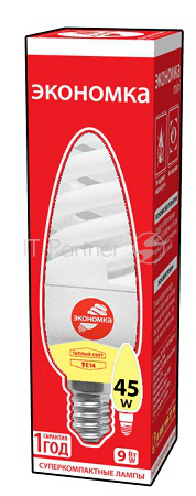 Лампа энергосберегающая ЭКОНОМКА LKsmT2SPC9wE1427eco (9 Вт, теплый свет, цоколь 14, спираль Т2) ( блок 5 шт, в уп. 100 шт)