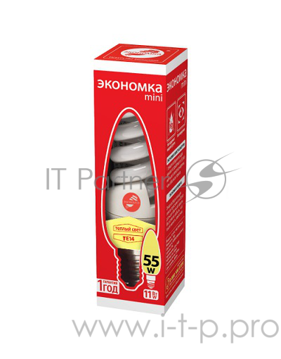 Лампа энергосберегающая ЭКОНОМКА LKsmT2SPC11wE1427eco (11 Вт, теплый свет, цоколь 14, спираль Т2) ( блок 5 шт, в уп. 100 шт)