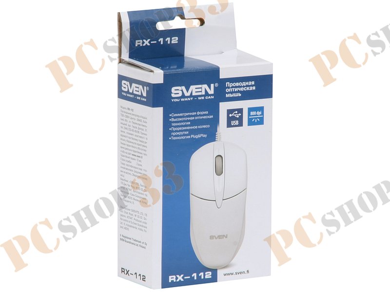 Оптическая мышь Sven RX-112, 2кн.+скр., белый (USB)