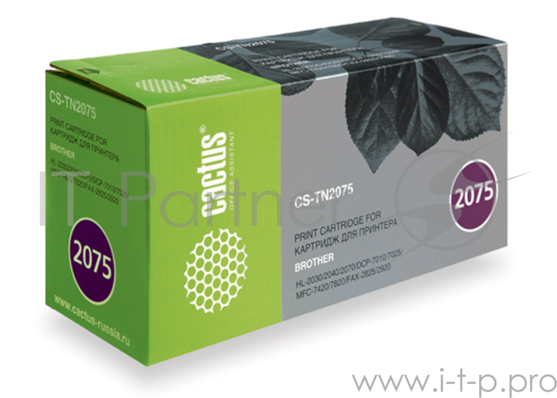 Тонер-картридж Cactus (TN-2075) для Brother HL-2030/2040/2070, DCP-7010/7025, MFC-7420/7820, Bk