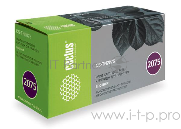 Тонер-картридж Cactus (TN-2075) для Brother HL-2030/2040/2070, DCP-7010/7025, MFC-7420/7820, Bk