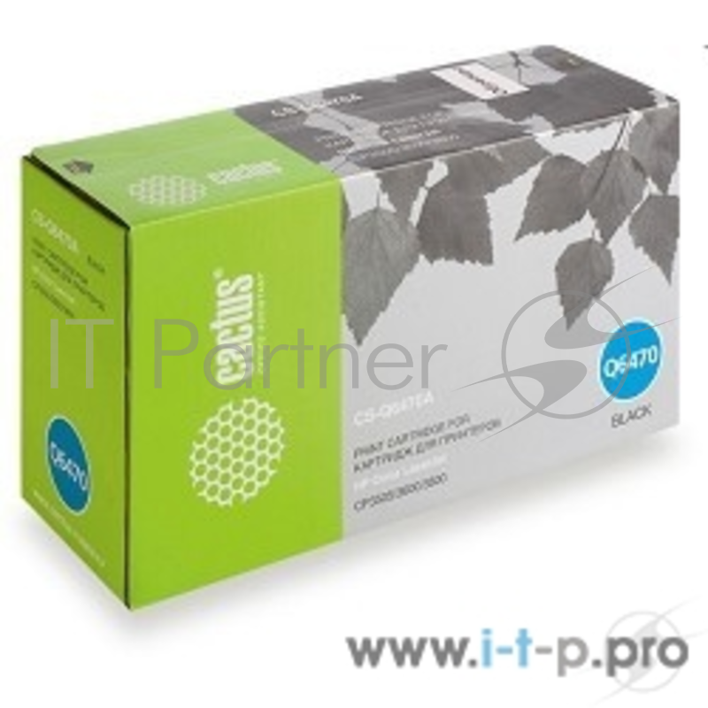 Картридж Cactus (Q6470A/AR) для HP Color LaserJet CP3505/3600/3800, №501A Bk, 6K
