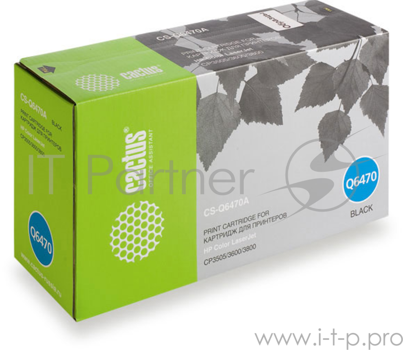 Картридж Cactus (Q6470A/AR) для HP Color LaserJet CP3505/3600/3800, №501A Bk, 6K
