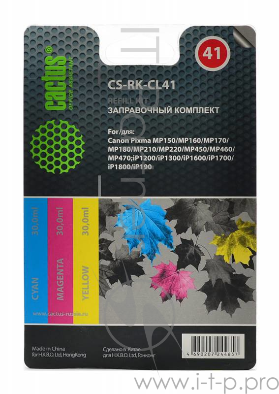 Расходные материалы CACTUS Заправочный набор CS-RK-CL41 цветной (3 x 30мл) Canon MP150/MP160/MP170/MP180/MP210