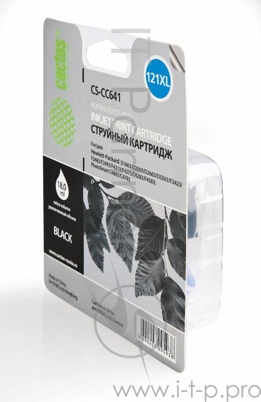 Картридж струйный Cactus CS-CC641 черный для №121XL HP DeskJet D1663/D2563/D2663/D5563/F2423 (18ml)