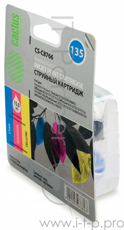 Расходные материалы CACTUS C8766HE Картридж (CS-C8766) №135 (трехцветный) для DeskJet 5743/6543/6843,6213/7313/7413