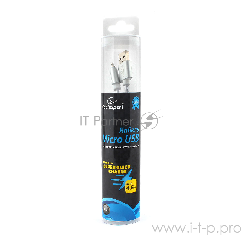 Кабель USB 2.0 Cablexpert CC-U-mUSB01S-3M, AM/microB, серия Ultra, длина 3м, серебристый, блистер