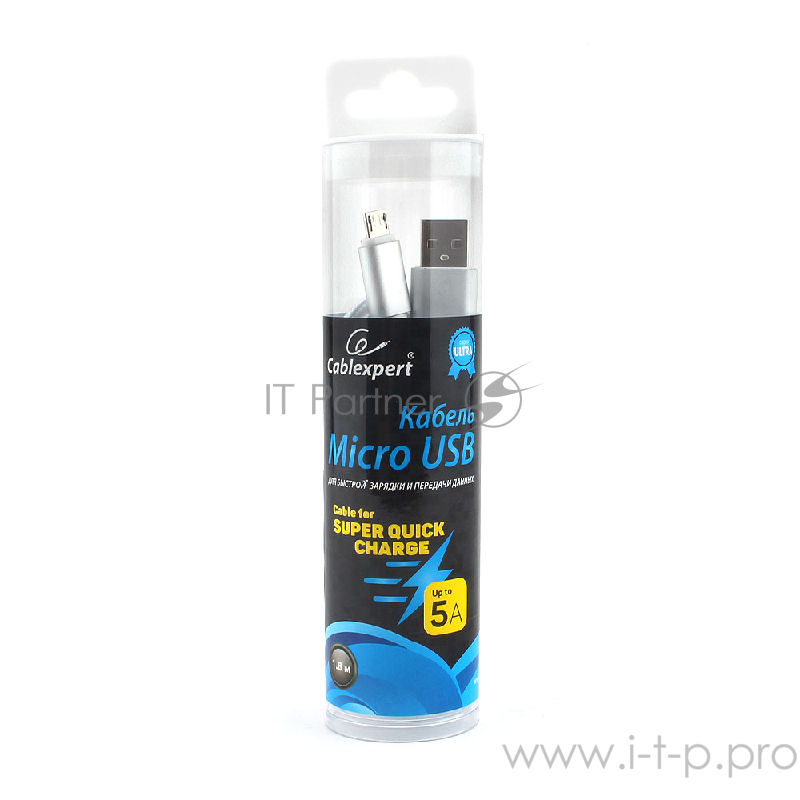 Кабель USB 2.0 Cablexpert CC-U-mUSB02S-1.8M, AM/microB, серия Ultra, длина 1.8м, серебристый, блистер