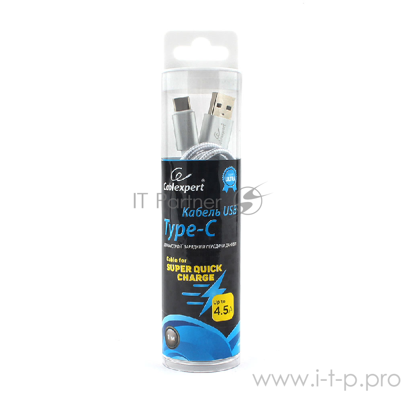 Кабель USB 2.0 Cablexpert CC-U-USBC01S-1M, AM/TypeC, серия Ultra, длина 1м, серебристый, блистер